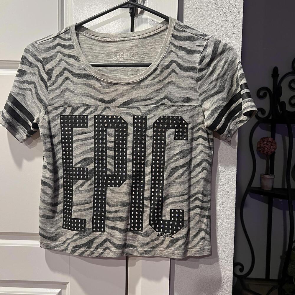 Justice Girls' EPIC Zebra Print Short Sleeve Top Size 10